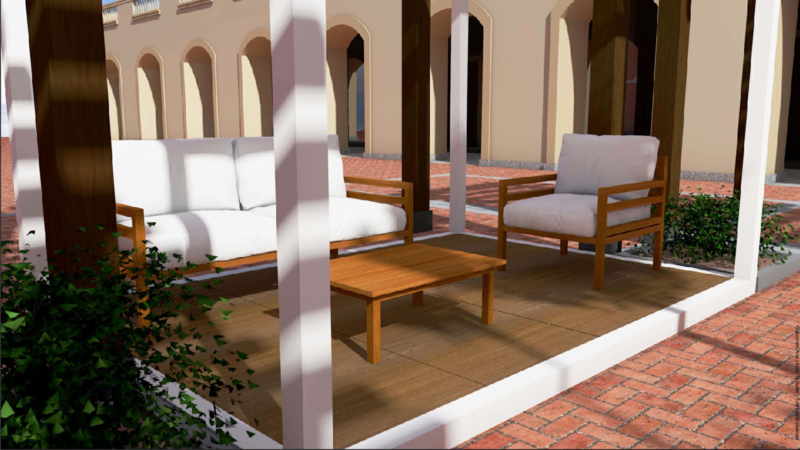 Lounge configurabile con pedana pavimento in legno
