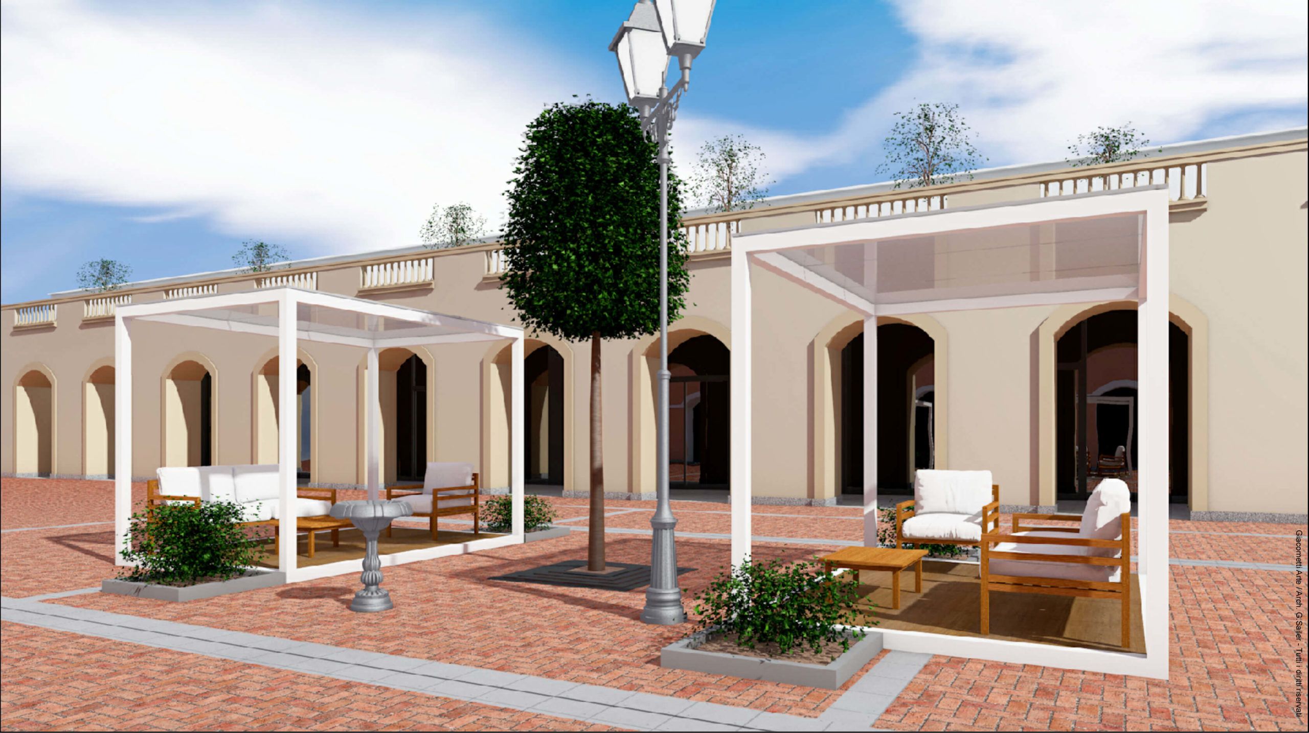 Lounge configurabile con copertura in vetro
